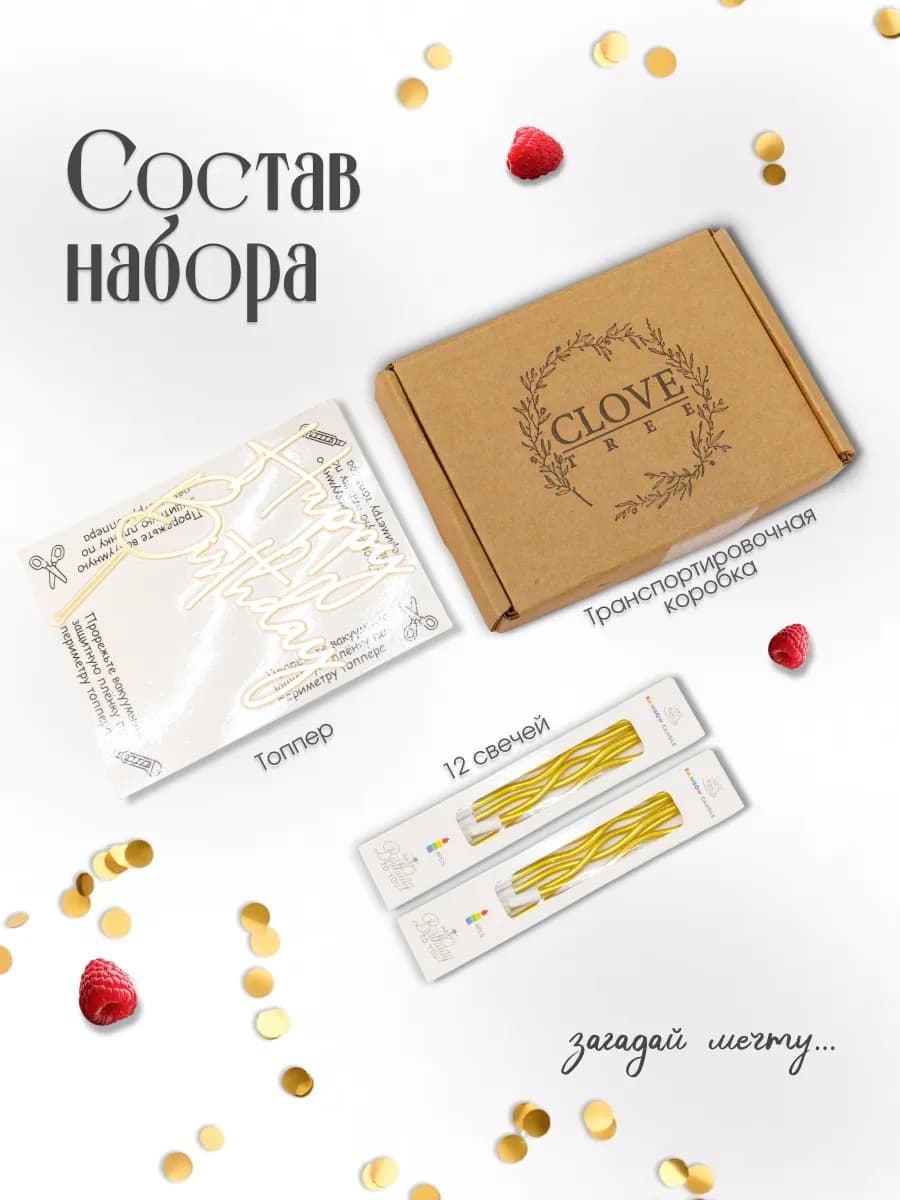 Набор свечей с топпером Happy Birthday